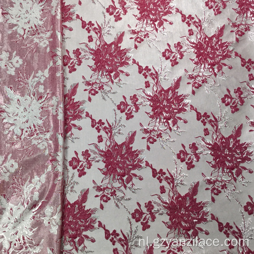 Roze, zilverkleurige poly-paisley jacquardstof